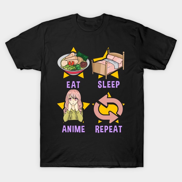 Cute Eat Sleep Anime Repeat Funny Anime Obsessed T-Shirt by theperfectpresents